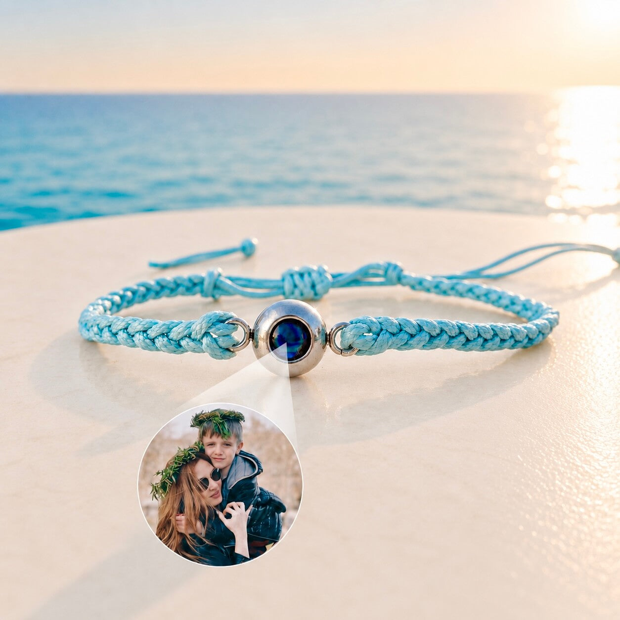 Sky blue knit bracelet (your photo inside)